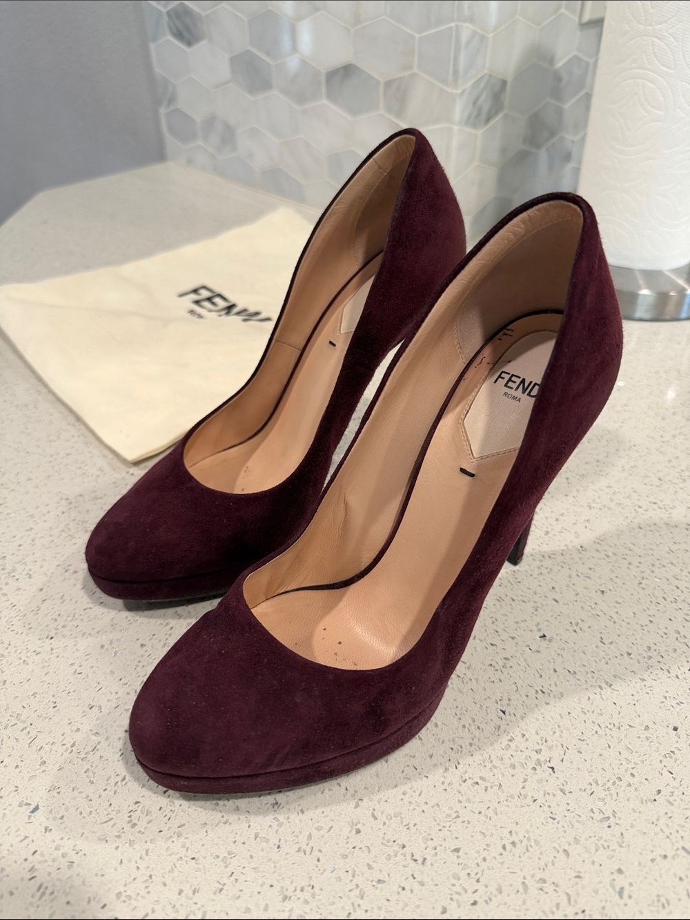 Fendi Women's Burgundy Suede High Heel Pumps